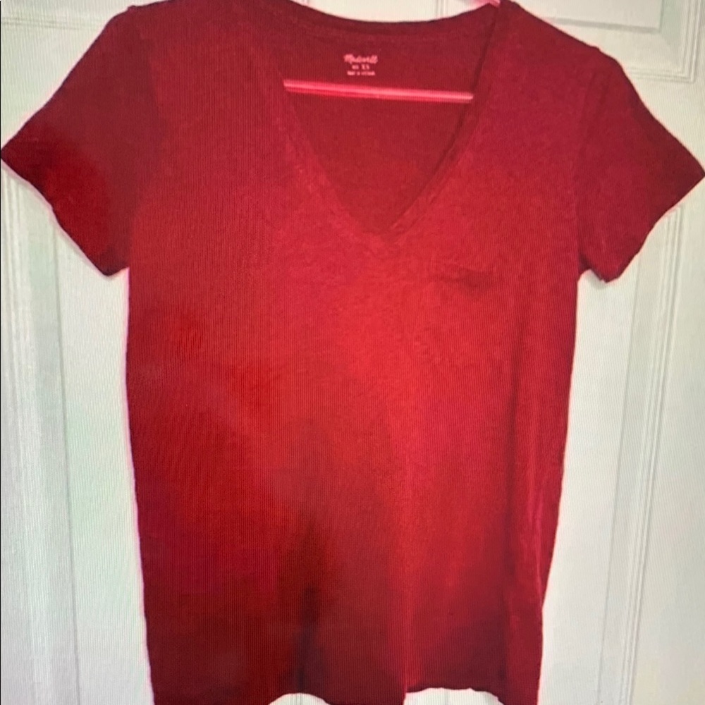 Red V-Neck Women's Top